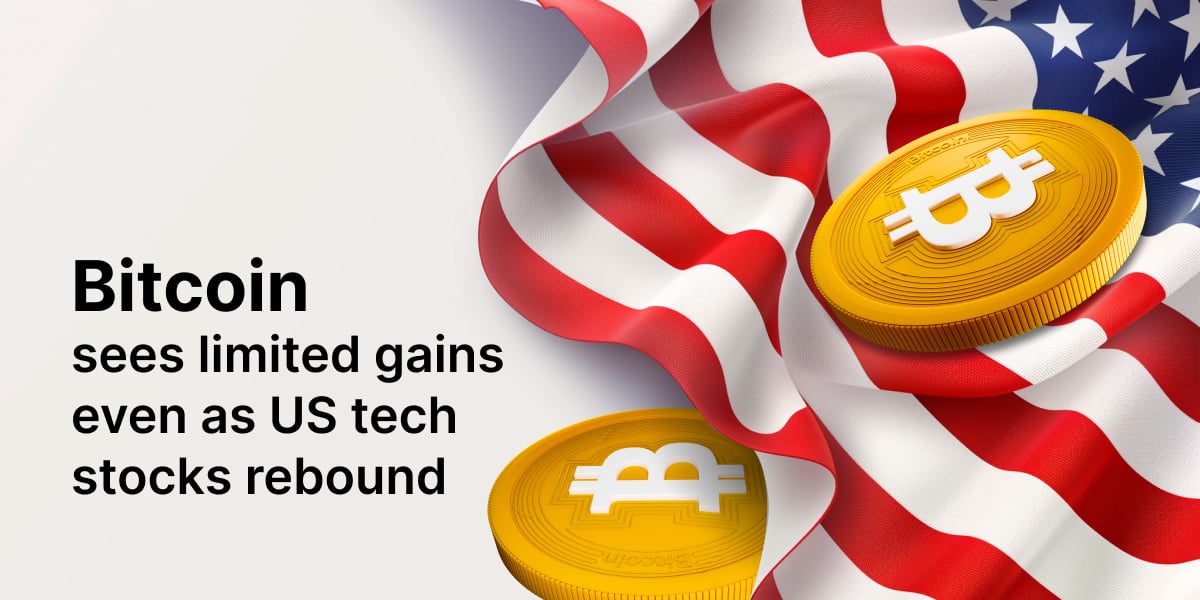 Bitcoin sees limited gains even as US tech stocks rebound - News article 1200x600 24 04 2024